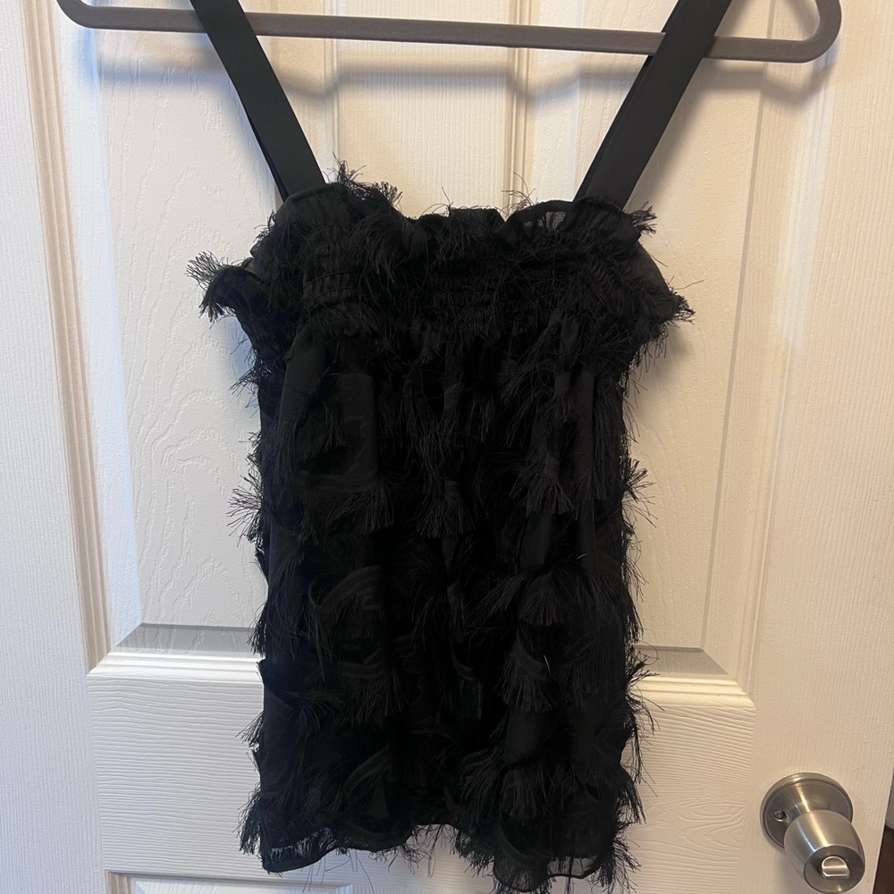 Waverly Grey Black Fringe Tank Top